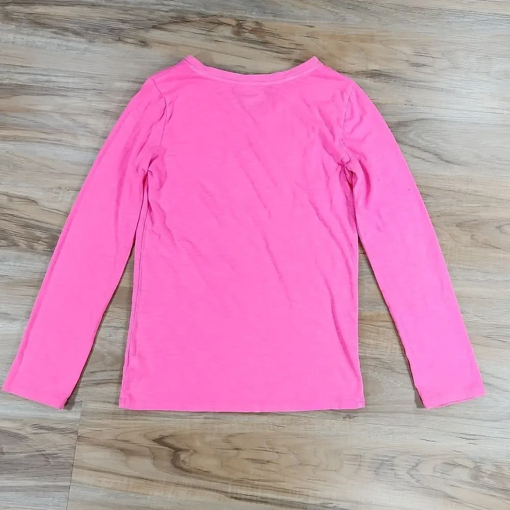 🔸️Justice Hot Pink Vneck Burnout Long Sleeve Top Youth Size 14